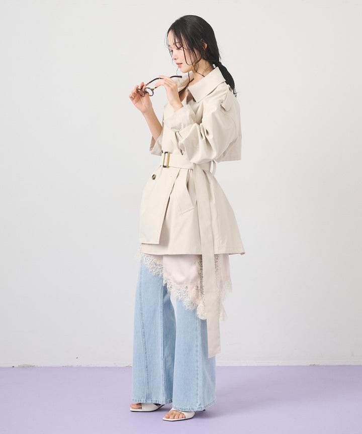 (eliuu)Short Wide Trench Coat