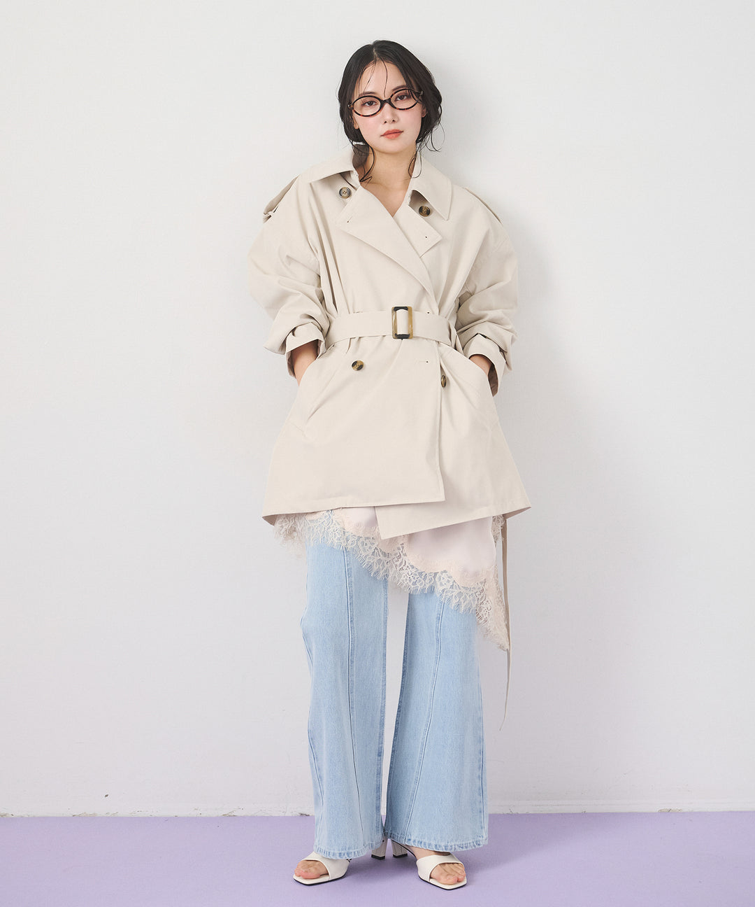 (eliuu)Short Wide Trench Coat