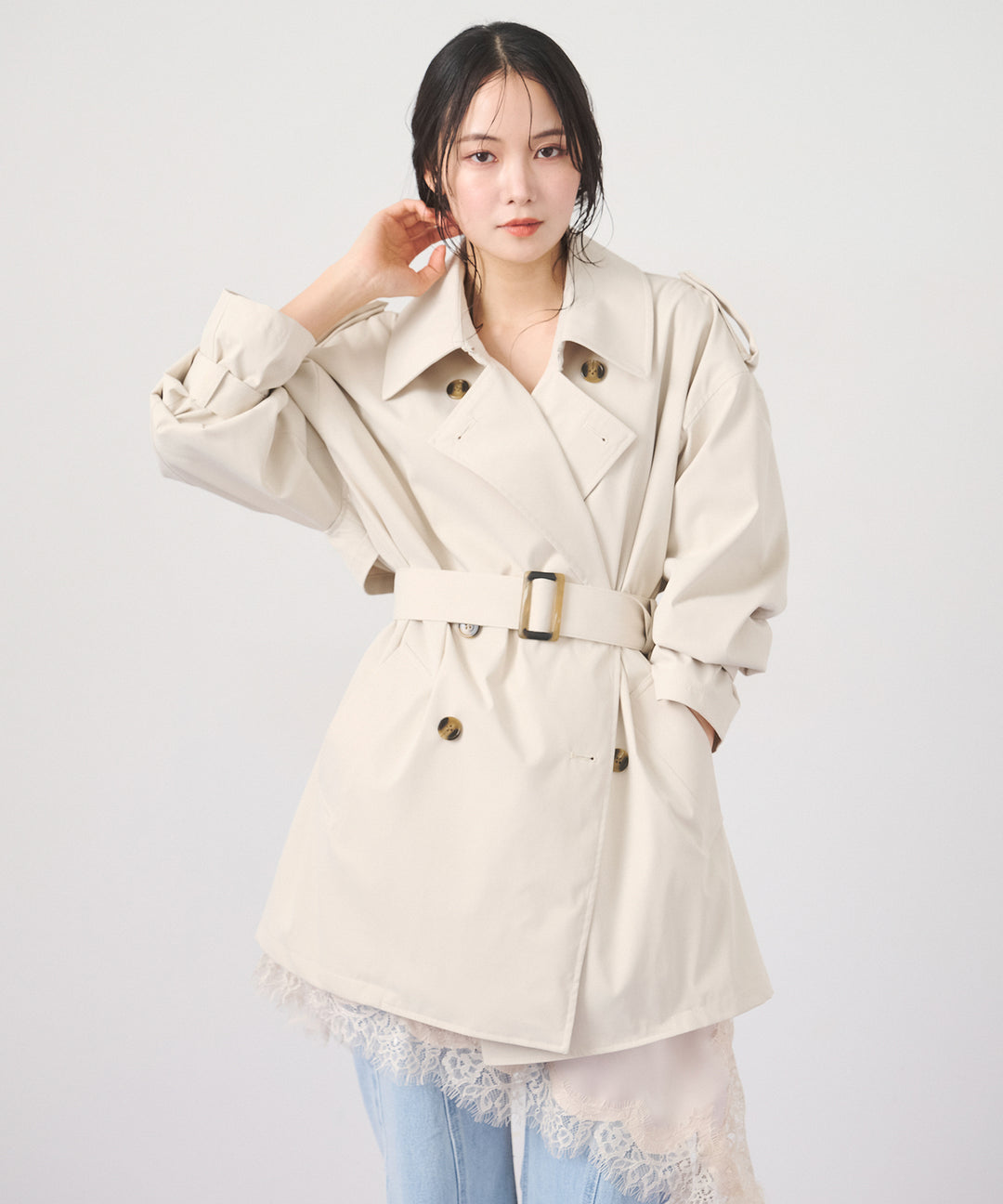 (eliuu)Short Wide Trench Coat