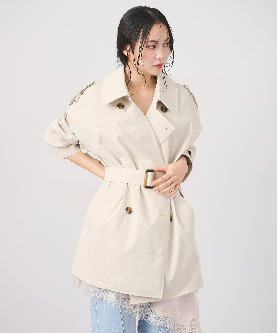 (eliuu)Short Wide Trench Coat