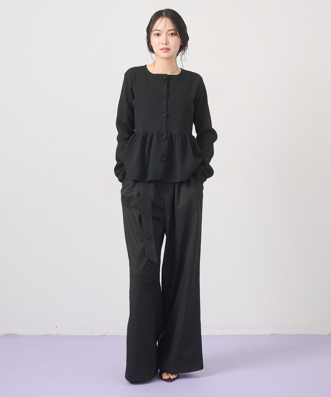 (eliuu)Ring Belt Wide Pants