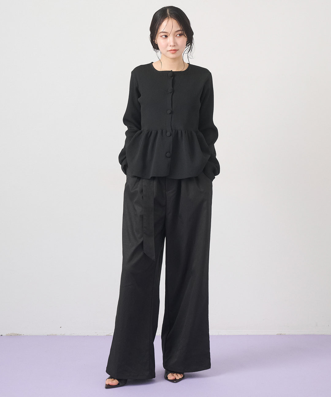 (eliuu)Ring Belt Wide Pants