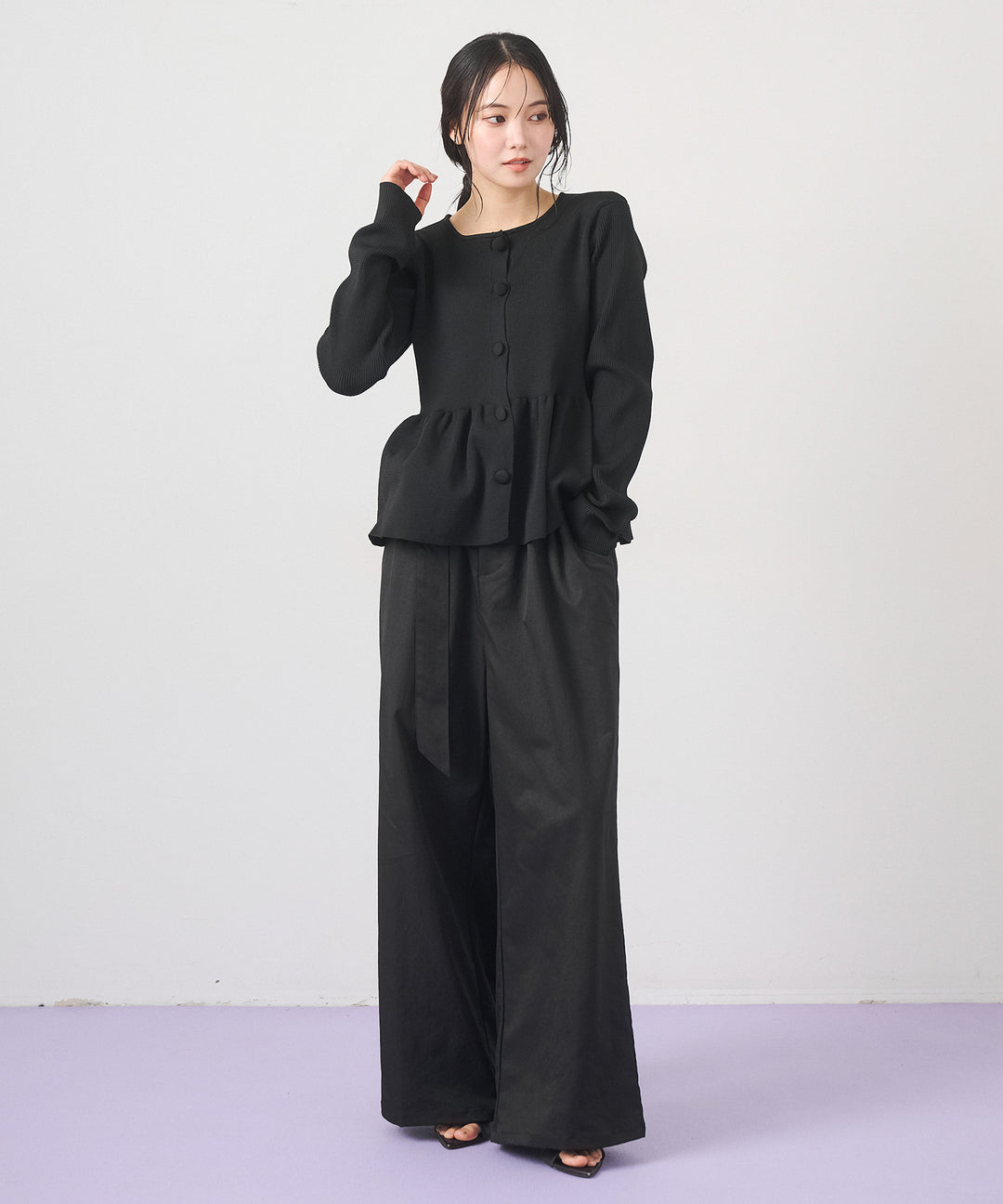 (eliuu)Ring Belt Wide Pants