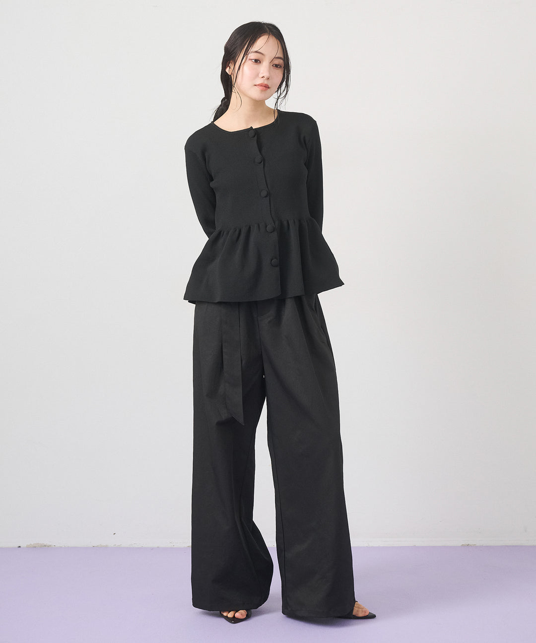 (eliuu)Ring Belt Wide Pants