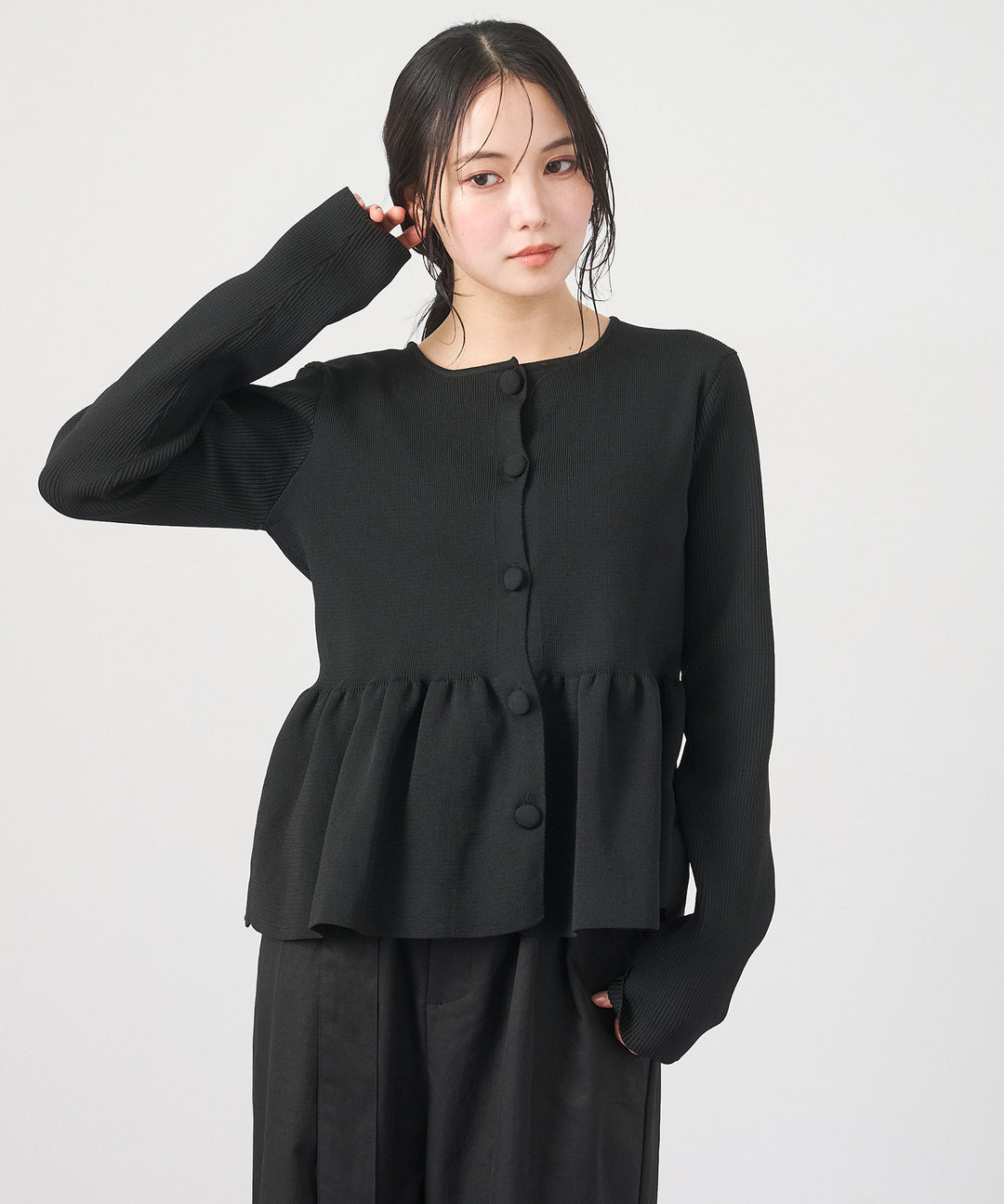 (eliuu)Peplum Rib Knit Top