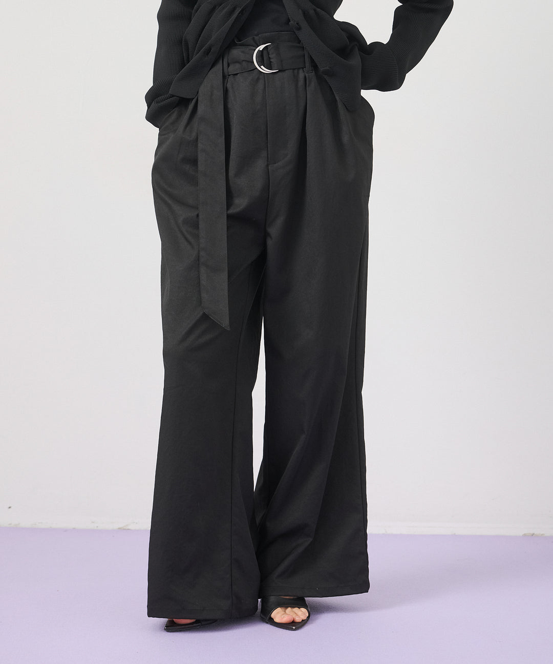 (eliuu)Ring Belt Wide Pants