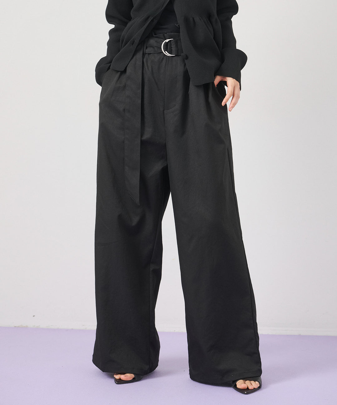 (eliuu)Ring Belt Wide Pants