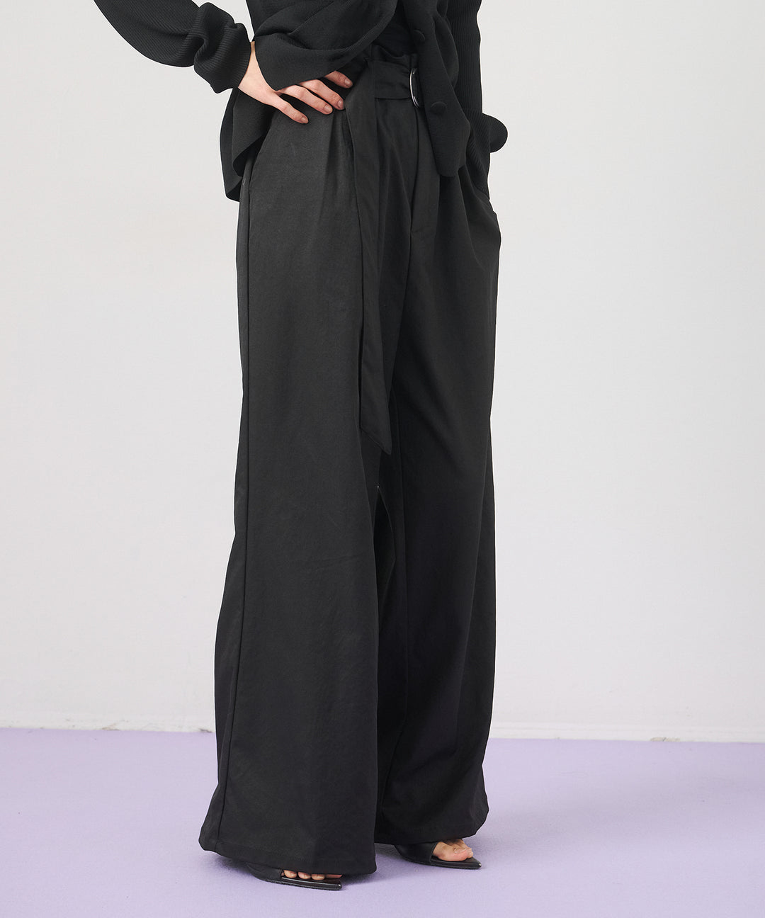 (eliuu)Ring Belt Wide Pants