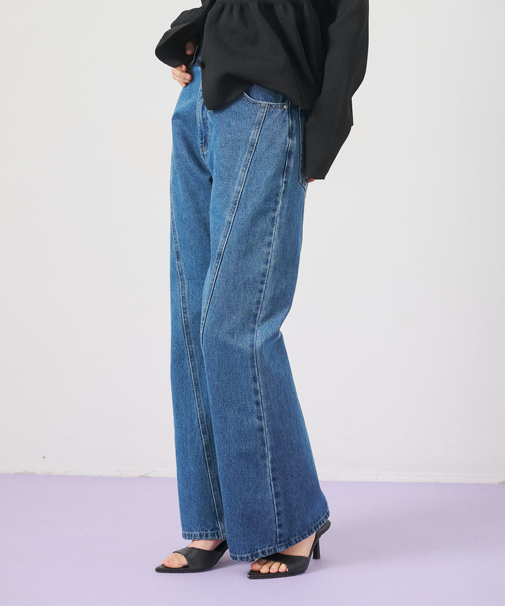 (eliuu)Seam Flare Denim Pants