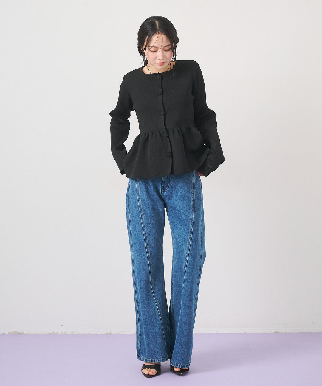 (eliuu)Peplum Rib Knit Top