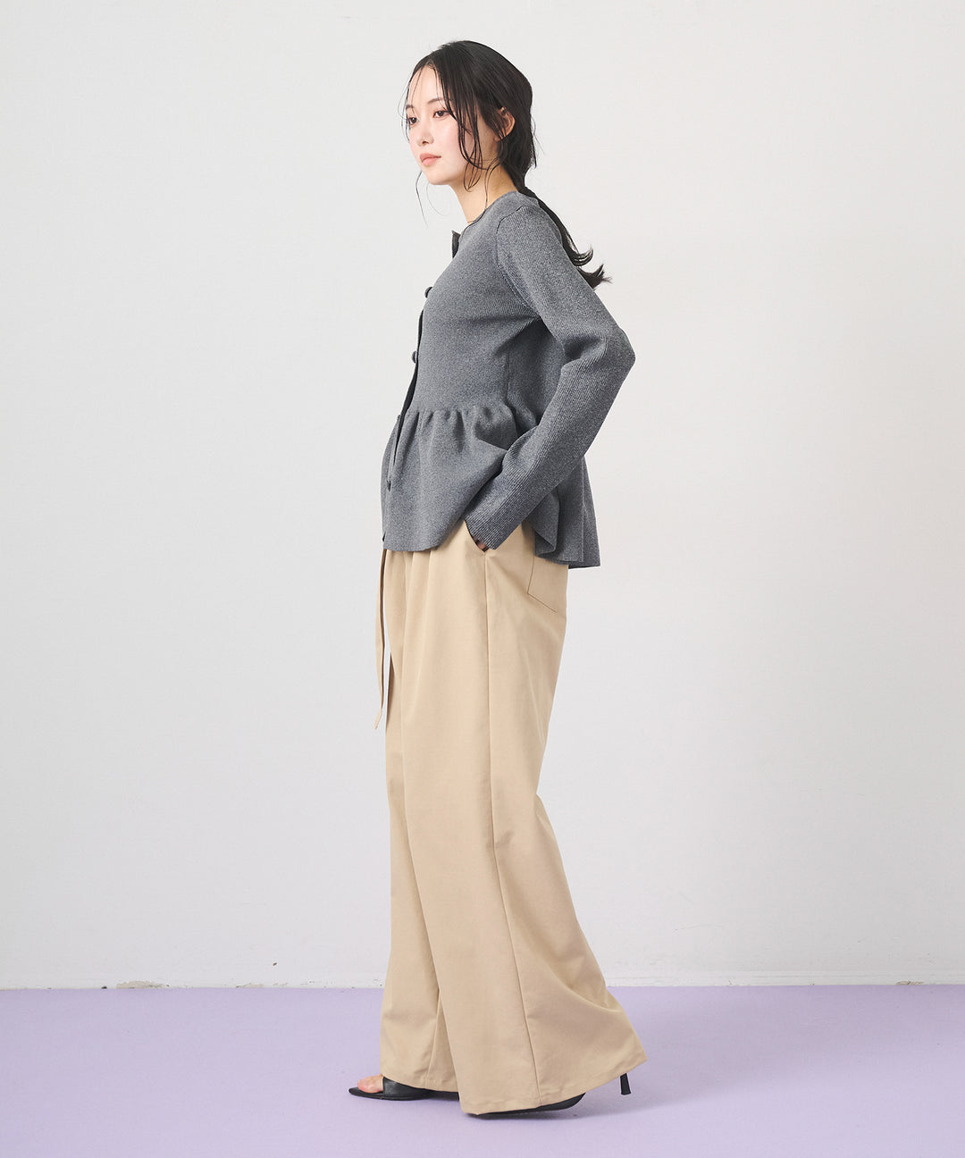 (eliuu)Ring Belt Wide Pants