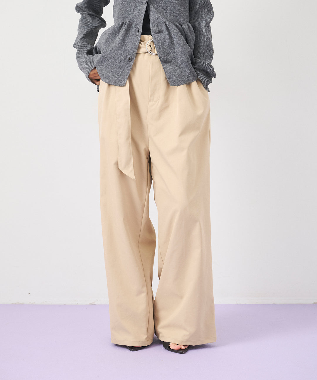 (eliuu)Ring Belt Wide Pants