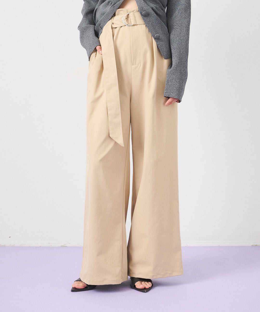 (eliuu)Ring Belt Wide Pants