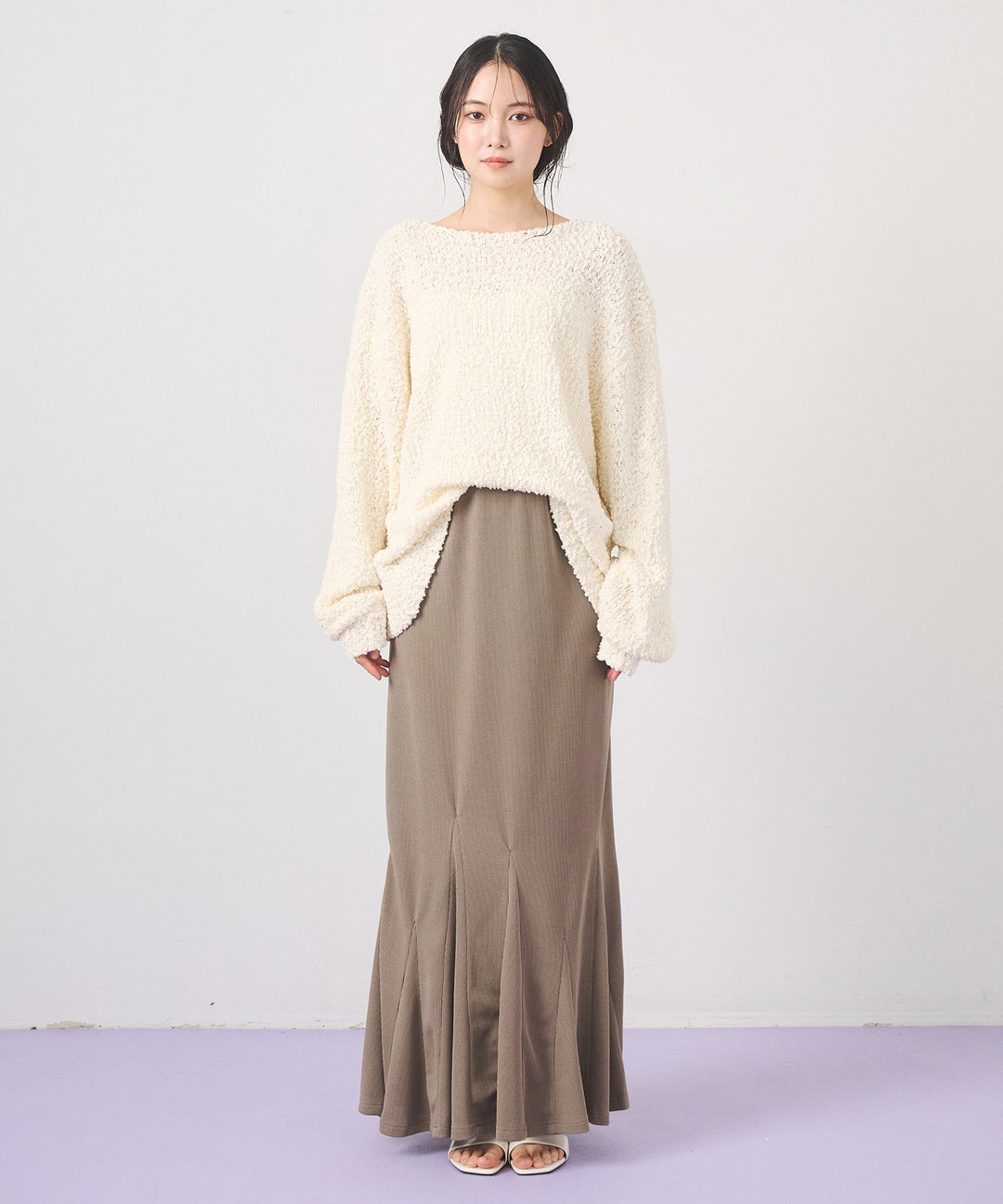 [SET]Airy Popcorn Knit Tops+Ribbed Mermaid Skirt(2set)