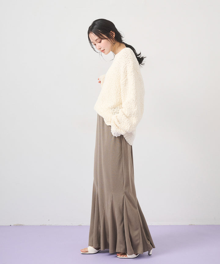 [SET]Airy Popcorn Knit Tops+Ribbed Mermaid Skirt(2set)