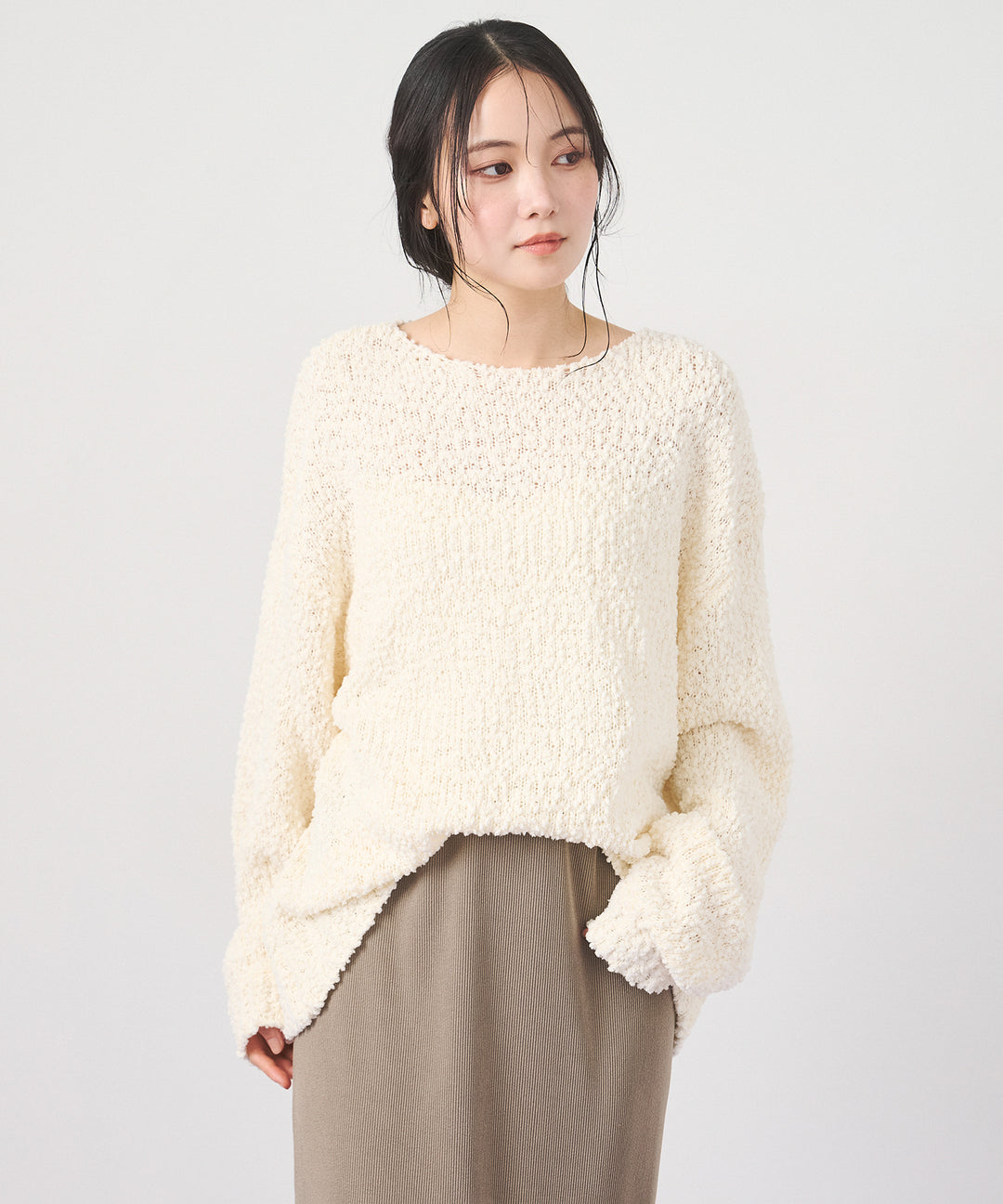 [SET]Airy Popcorn Knit Tops+Ribbed Mermaid Skirt(2set)