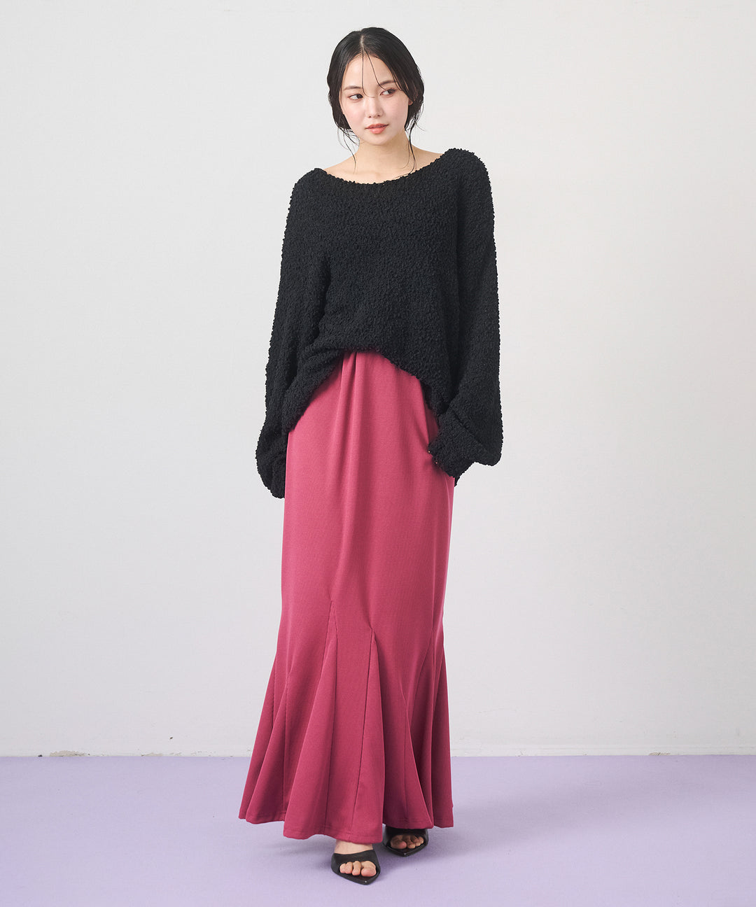 [SET]Airy Popcorn Knit Tops+Ribbed Mermaid Skirt(2set)