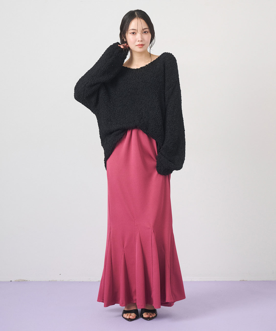 [SET]Airy Popcorn Knit Tops+Ribbed Mermaid Skirt(2set)