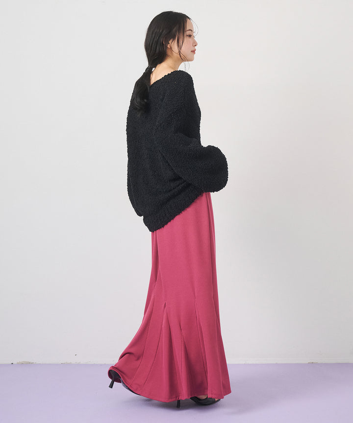 [SET]Airy Popcorn Knit Tops+Ribbed Mermaid Skirt(2set)