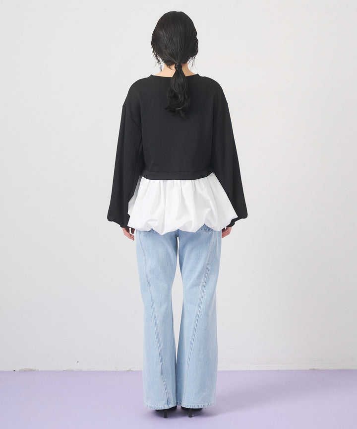 [2SET]Layered Balloon PO+Seam Flare Denim Pants