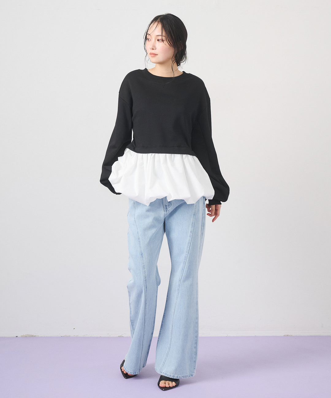 (eliuu)Seam Flare Denim Pants