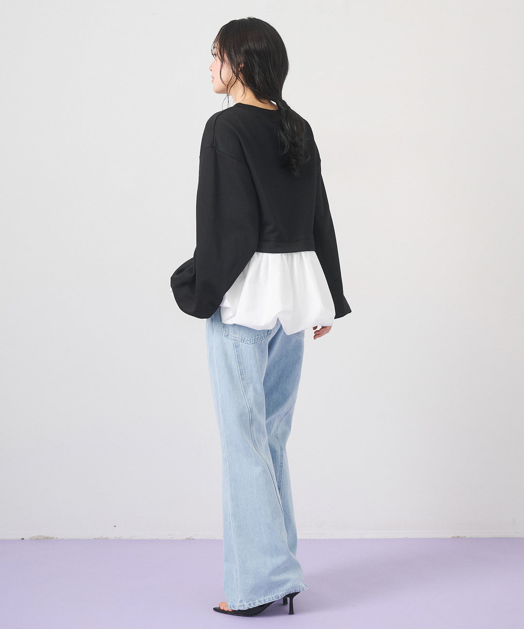 [2SET]Layered Balloon PO+Seam Flare Denim Pants