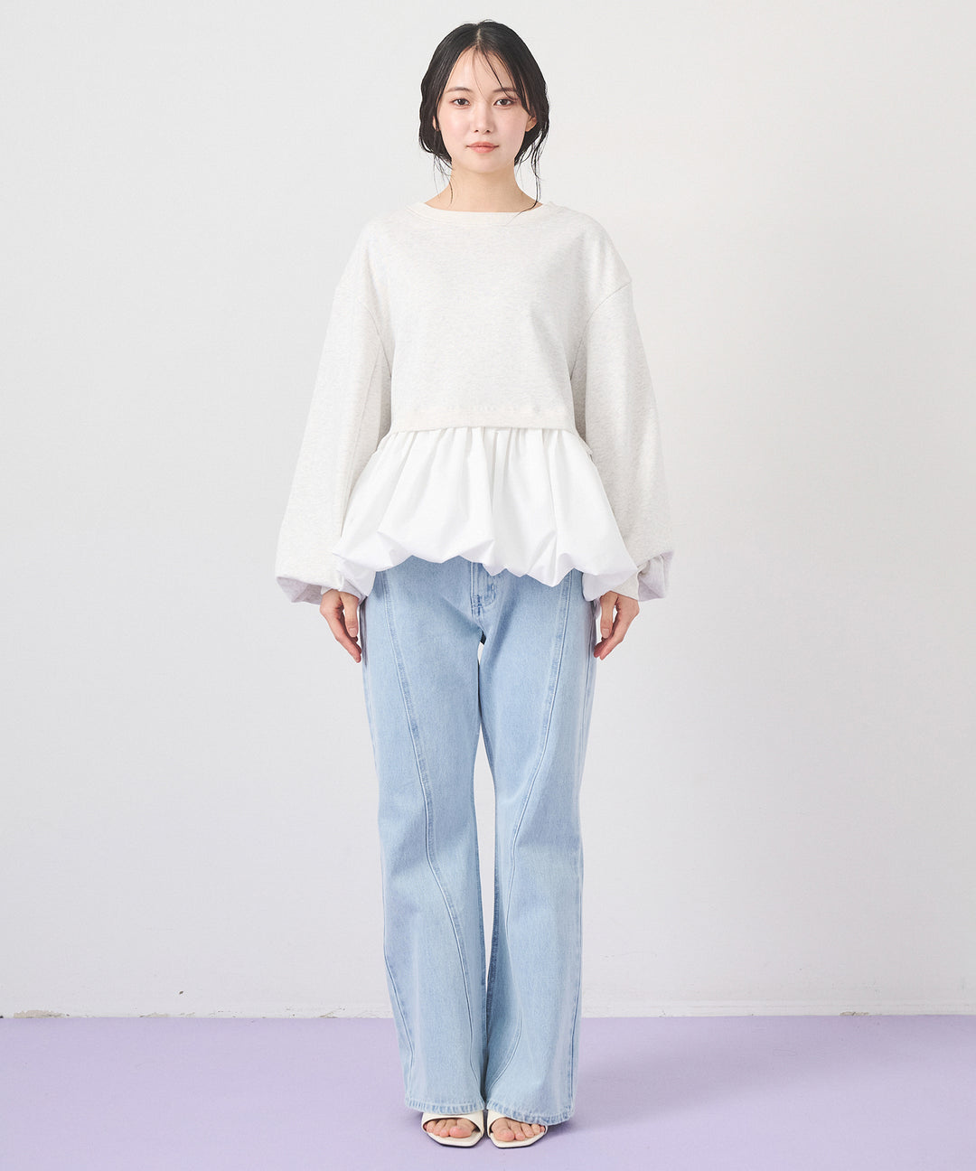 [2SET]Layered Balloon PO+Seam Flare Denim Pants