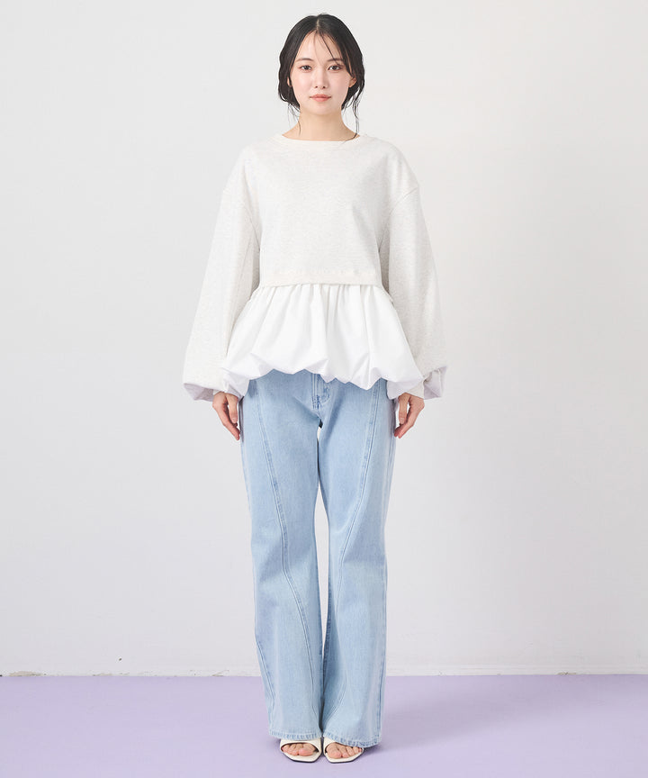 [2SET]Layered Balloon PO+Seam Flare Denim Pants