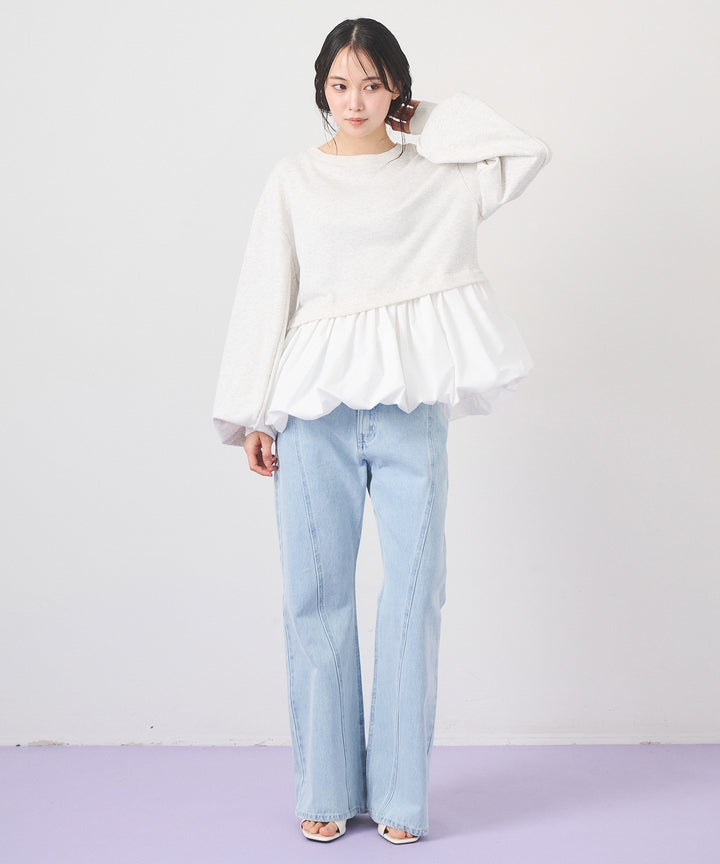 [2SET]Layered Balloon PO+Seam Flare Denim Pants