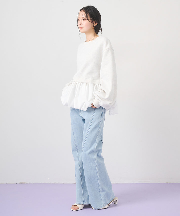 [2SET]Layered Balloon PO+Seam Flare Denim Pants