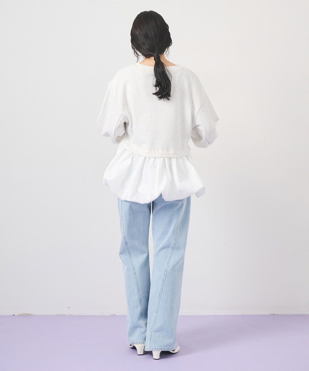 [2SET]Layered Balloon PO+Seam Flare Denim Pants