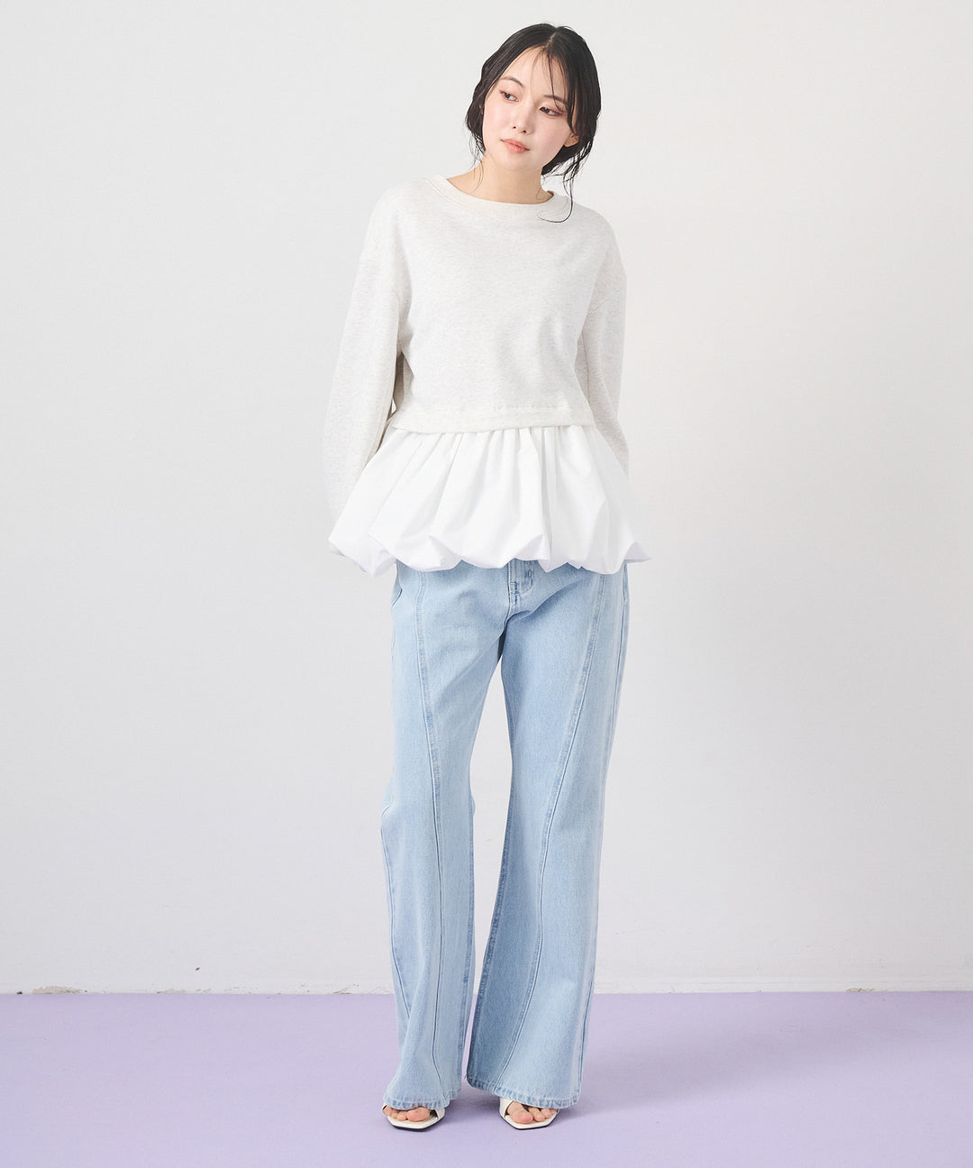(eliuu)Seam Flare Denim Pants