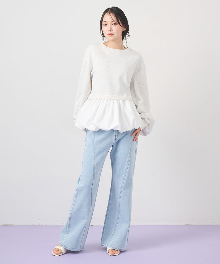 [2SET]Layered Balloon PO+Seam Flare Denim Pants