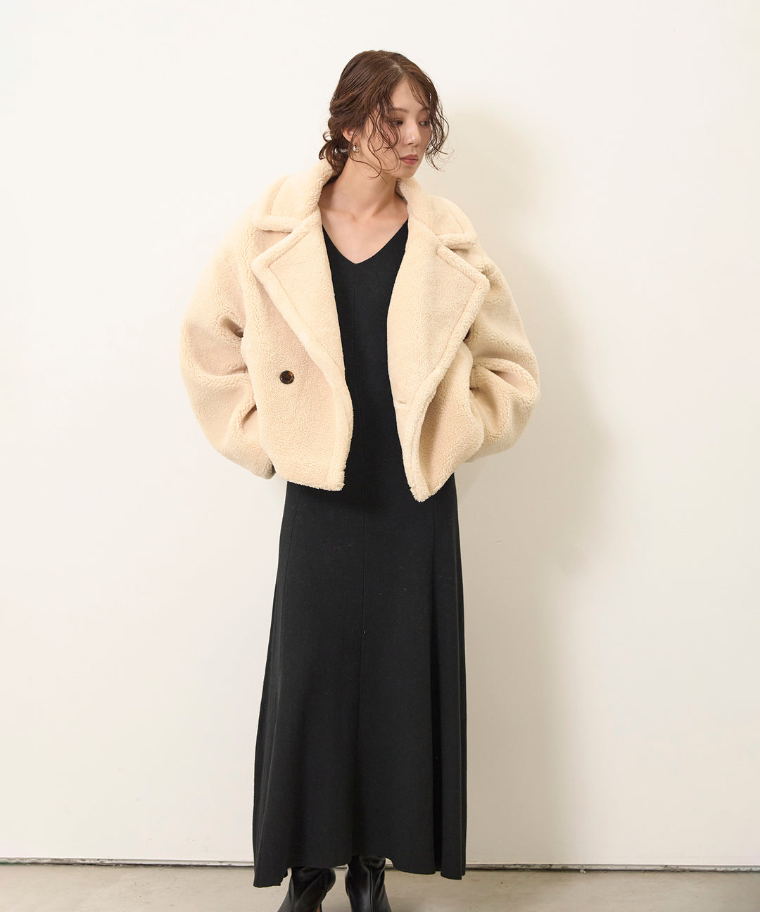 [SET]Puffy  Boa Short CT+Shape Flare Knit Onepiece