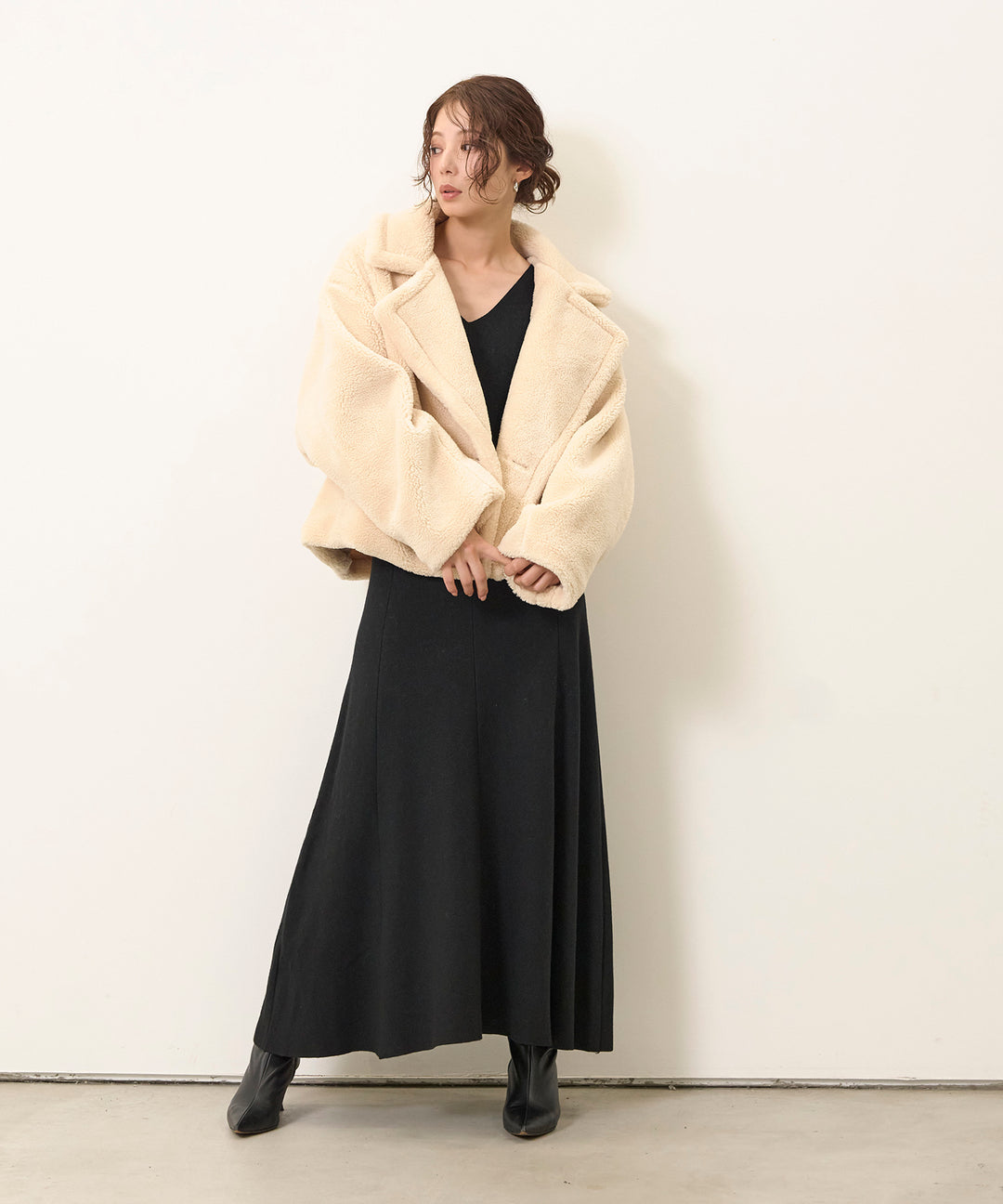 [SET]Puffy  Boa Short CT+Shape Flare Knit Onepiece